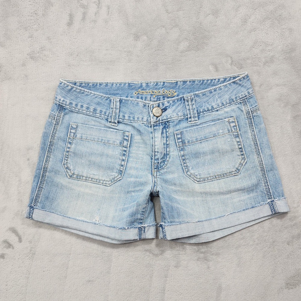 American Eagle Shorts Womens 6 Blue Low Rise Cutoff Denim Cuffed Casual Y2K
